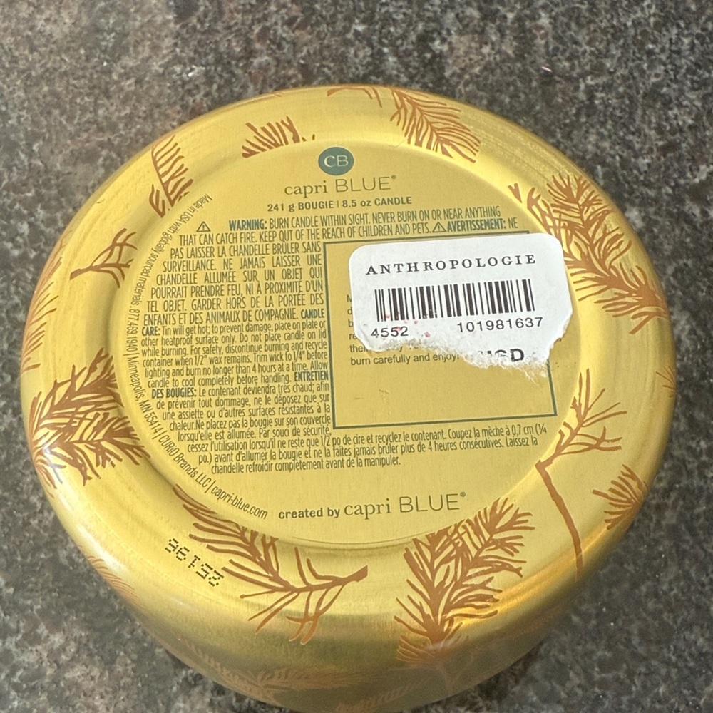 Anthropologie CAPRI BLUE WOODY FIR & FIREWOOD TIN CANDLE | NWT | 8.5 oz - Picture 3 of 3